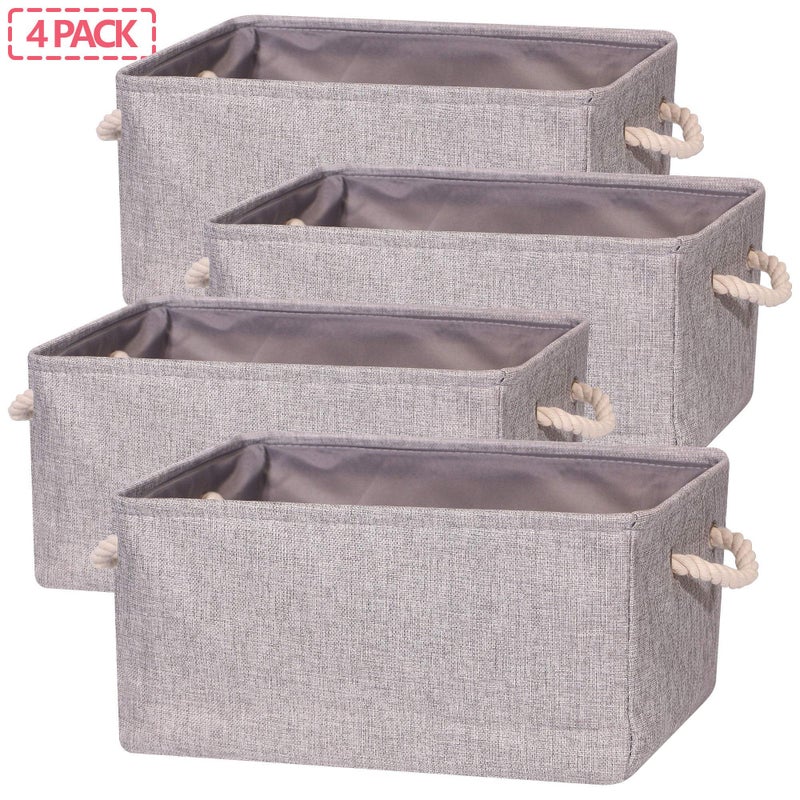 TENABORT 4 Pack Large Storage Basket Bin, Foldable Storage Cube Box Fabric Collapsible Organizer with Handles for Closet Home Office Clothes Shelf, Grey - Image 3